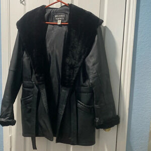Reliable Source Fur-Lined 100% Leather Coat Size M